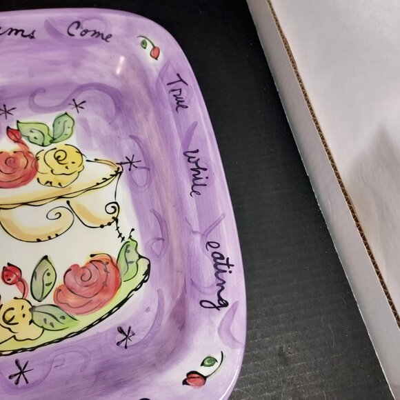 Julia Junkin Certified International Cake Plate – Hand-Painted Roses & Quote - Picture 6 of 10